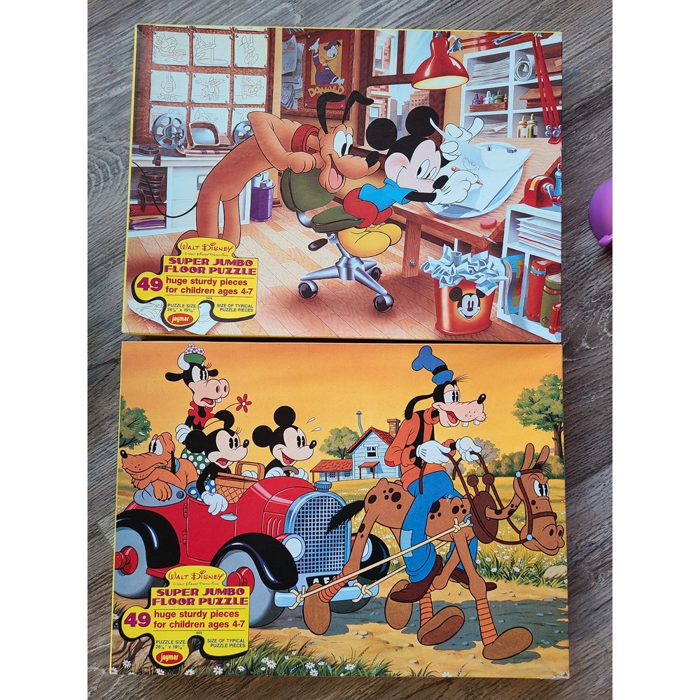 Vintage Walt Disney Super Jumbo Floor Puzzles Jaymar 1978 1979 Mickey Pluto Lot